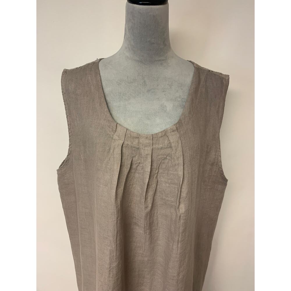 Bellabra Beige Linen Shift Dress Lagenlook Crochet Trim Classic Womens SZ 2X - Picture 2 of 10